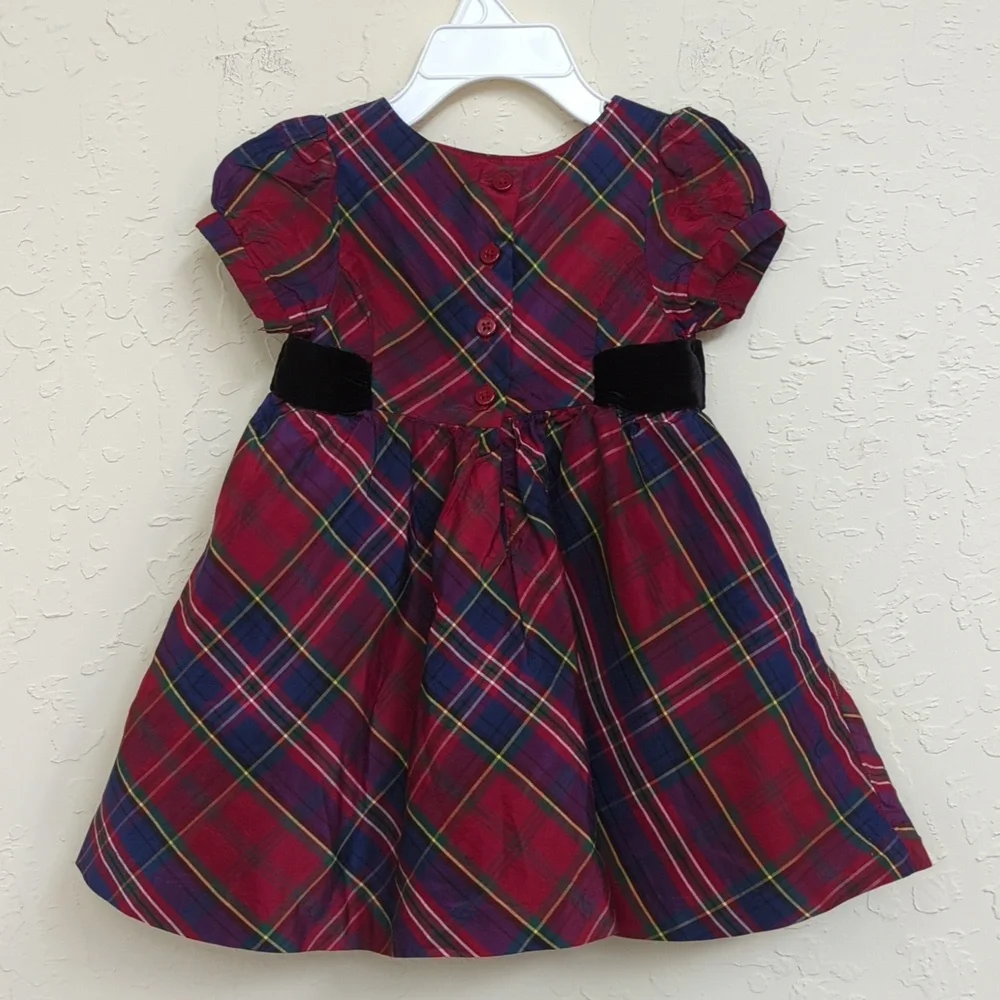 Gymboree Red Silk Holiday Plaid Fit And Flare Party Dress Size 6-12 months